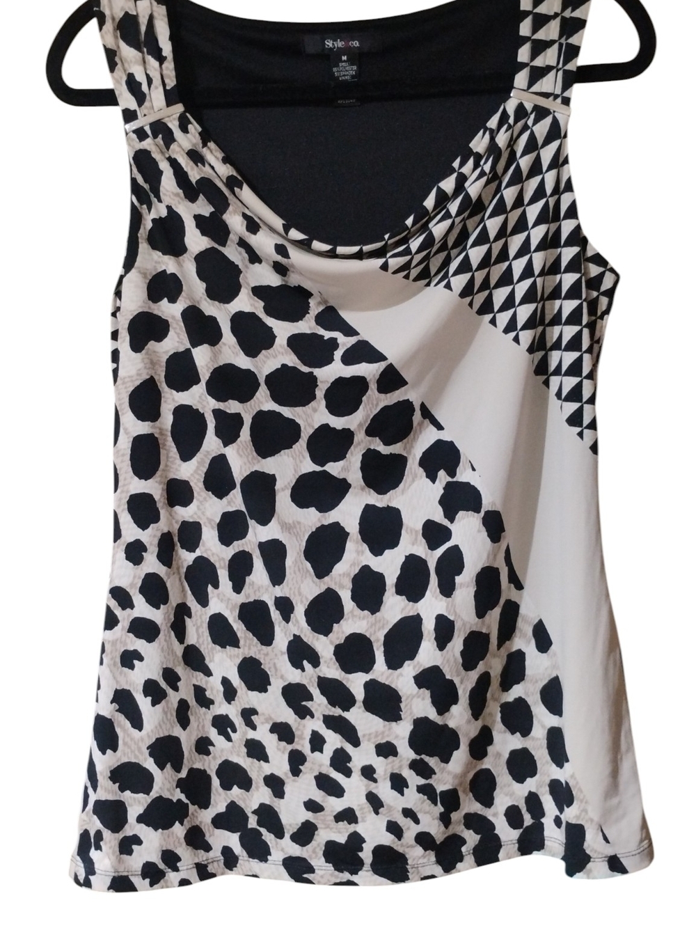 Style & Co. Black & White Patterned Cowl Neck Blouse SZ M